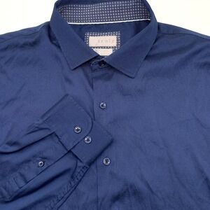 Truly Button Down Shirt Mens XL Navy Blue Slim Fit Stretch Long Sleeve Cotton
